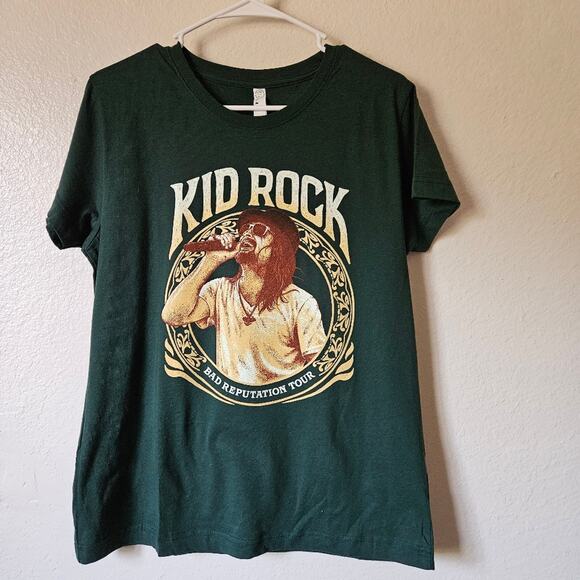 Kid Rock Band Tee Large Women Green Crew Neck - Picture 1 of 5